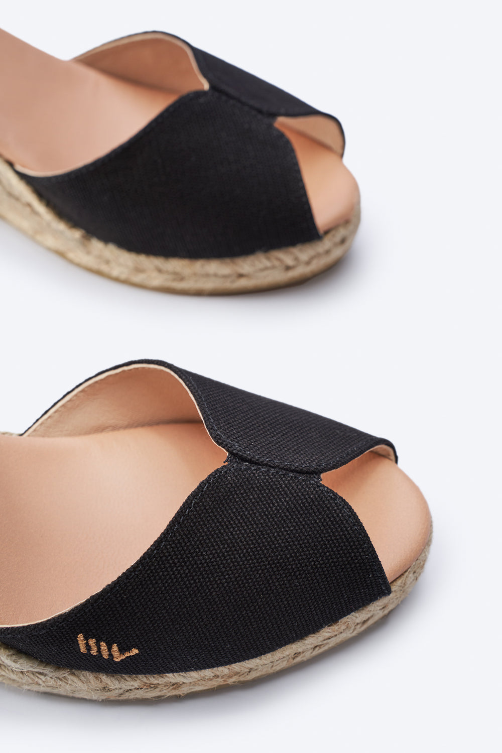 Sacova Black Canvas Ankle Strap Women Espadrille Wedges Open Toe Detail