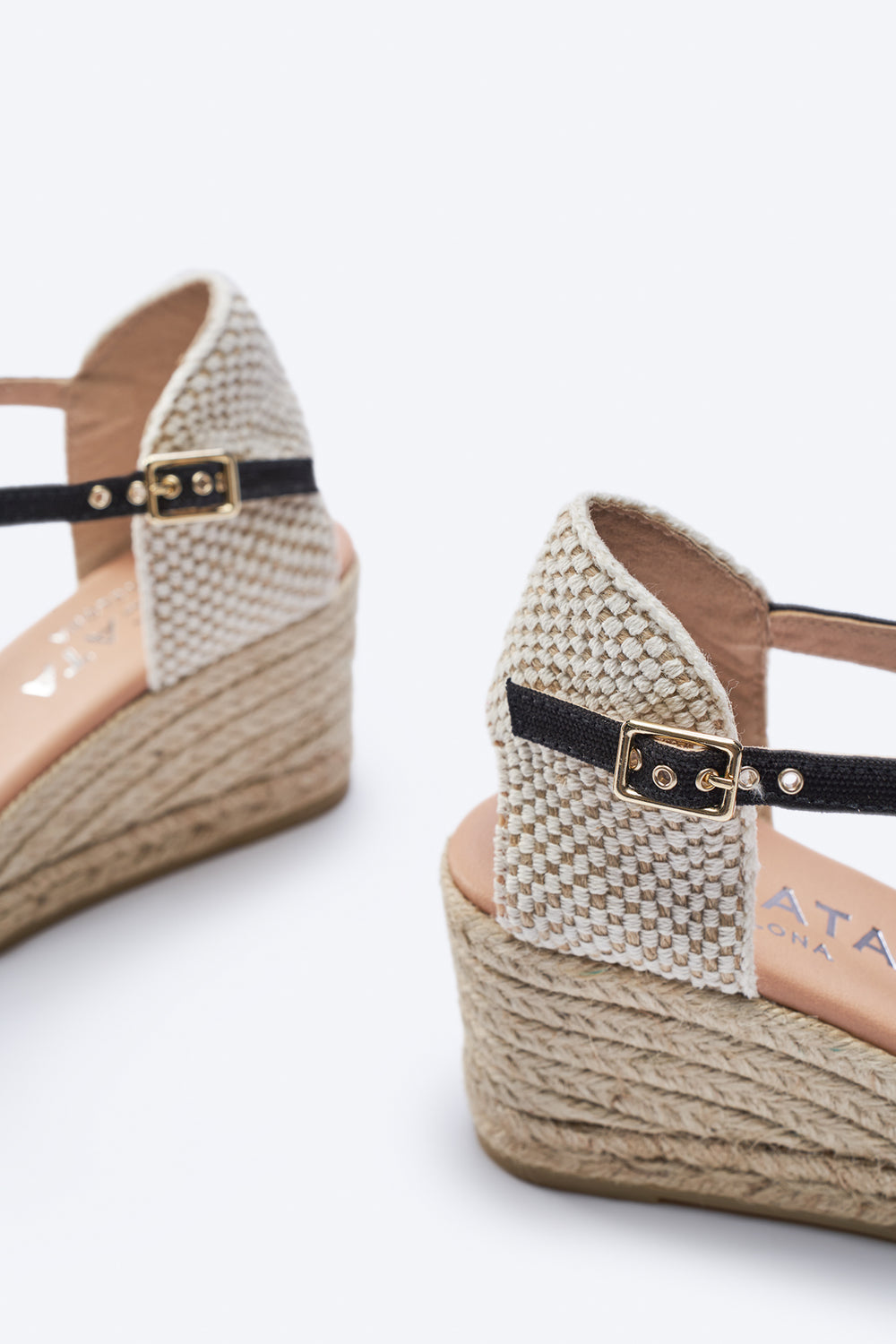 Sacova Black Canvas Ankle Strap Women Espadrille Wedges Flexible Back Detail
