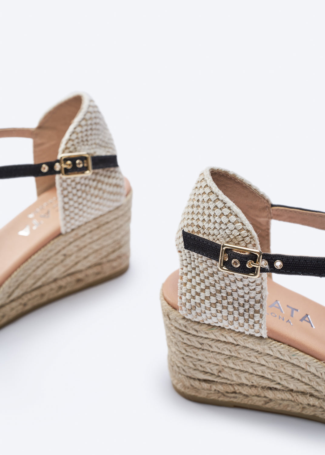 Sacova Black Canvas Ankle Strap Women Espadrille Wedges Flexible Back Detail