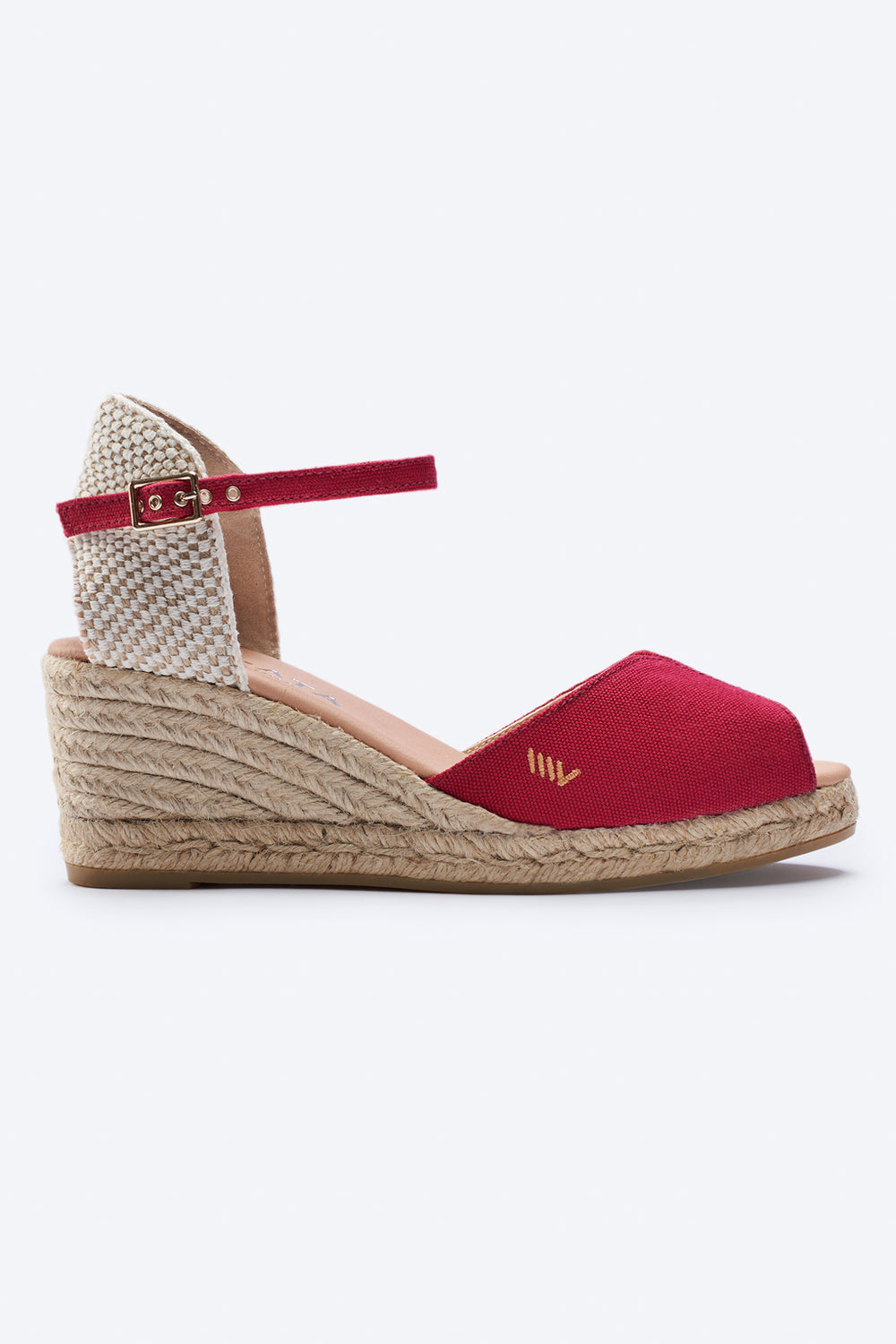 Sacova Limited Edition Cherry Canvas Ankle Strap Women Espadrille Open Toe Wedge