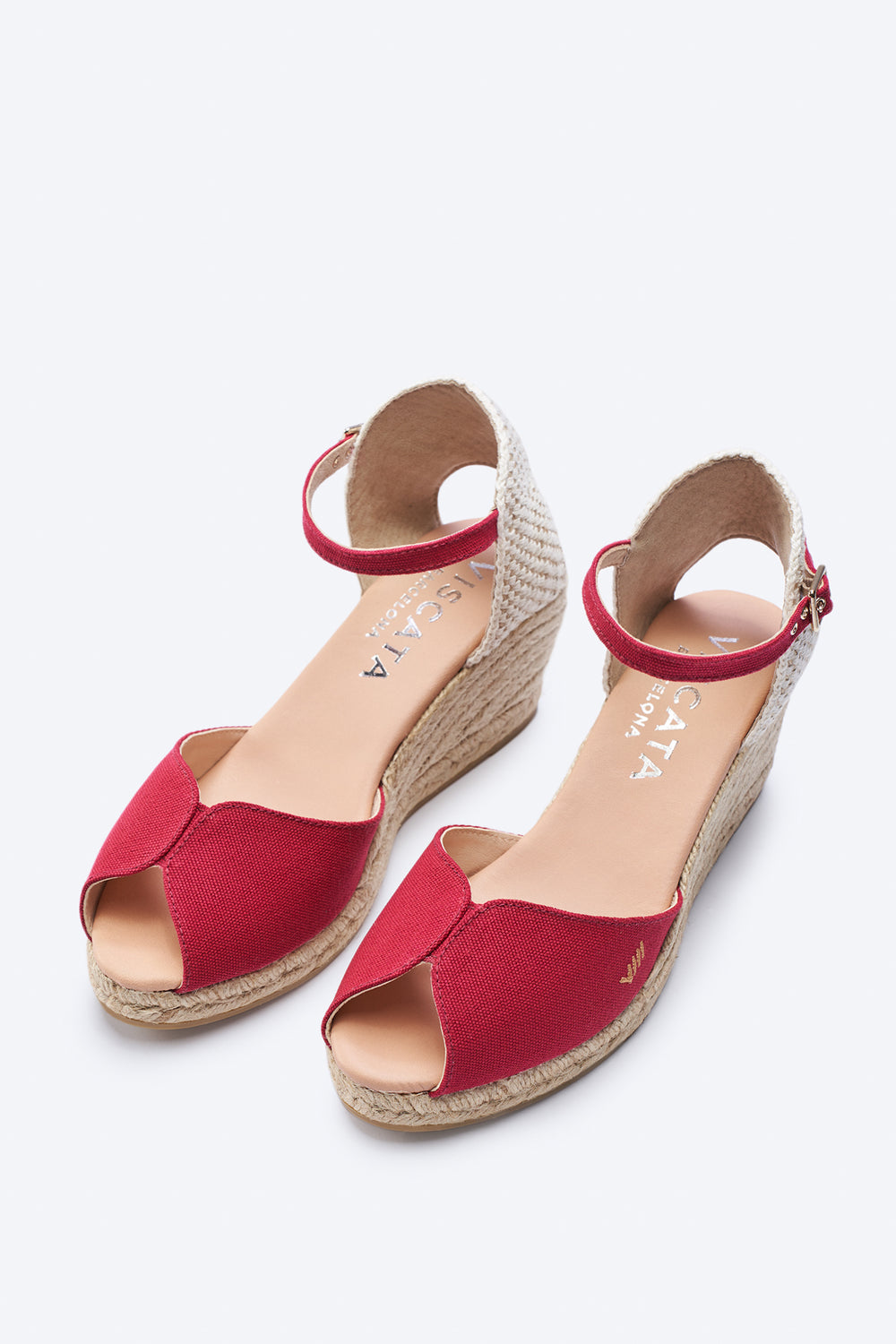 Sacova Limited Edition Cherry Canvas Ankle Strap Women Espadrille Open Toe Medium Wedges