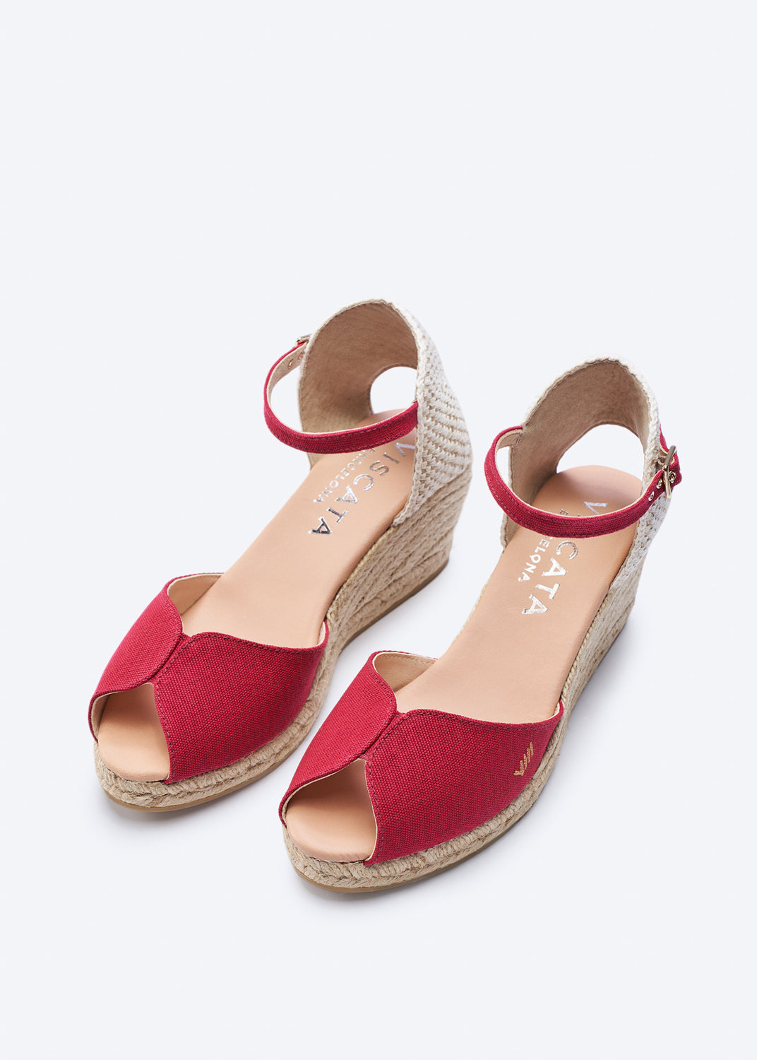 Sacova Limited Edition Cherry Canvas Ankle Strap Women Espadrille Open Toe Medium Wedges