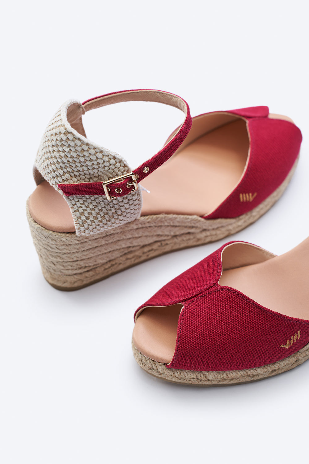 Sacova Limited Edition Cherry Canvas Ankle Strap Women Espadrille Open Toe Wedges Flexible Back
