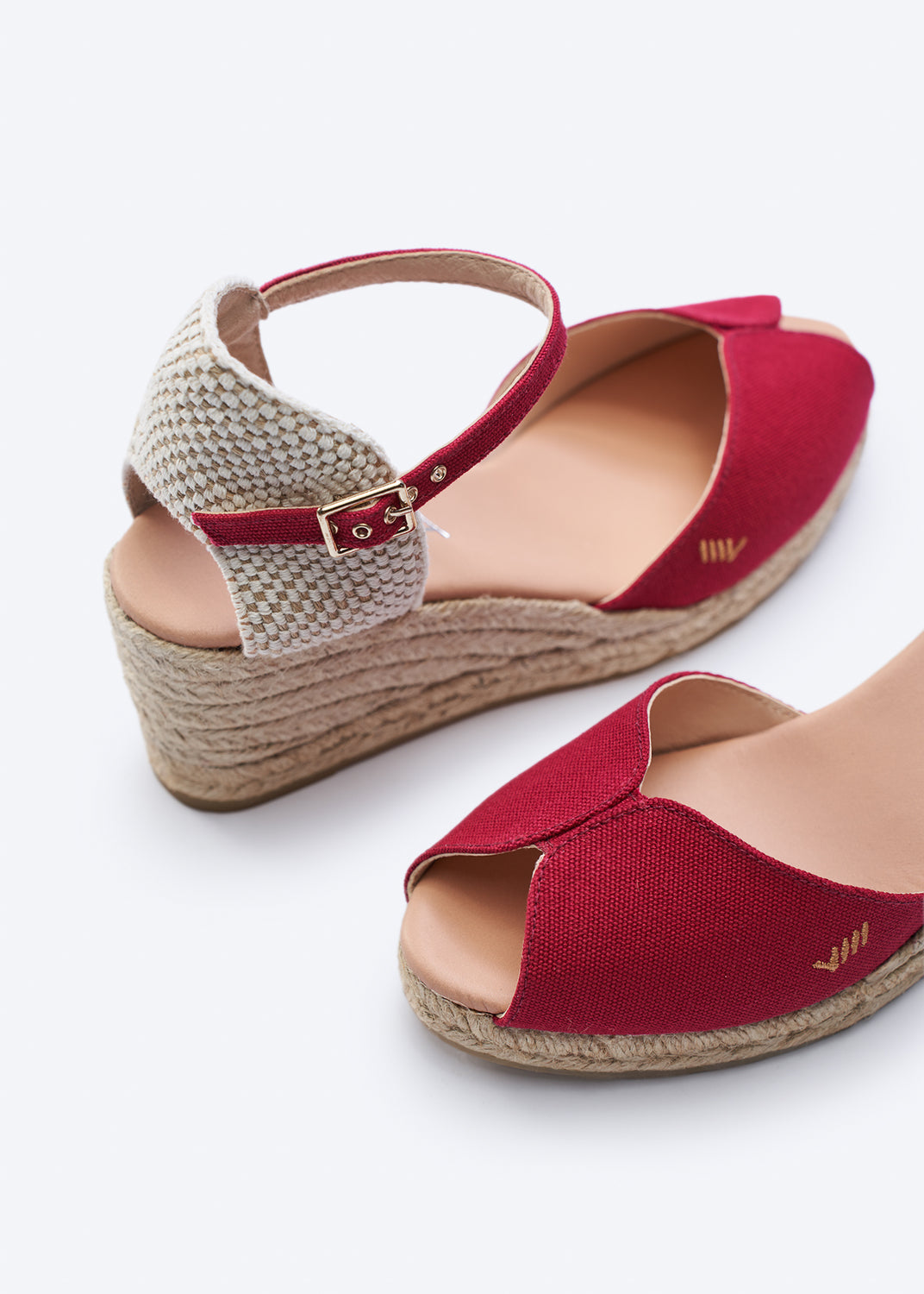 Sacova Limited Edition Cherry Canvas Ankle Strap Women Espadrille Open Toe Wedges Flexible Back