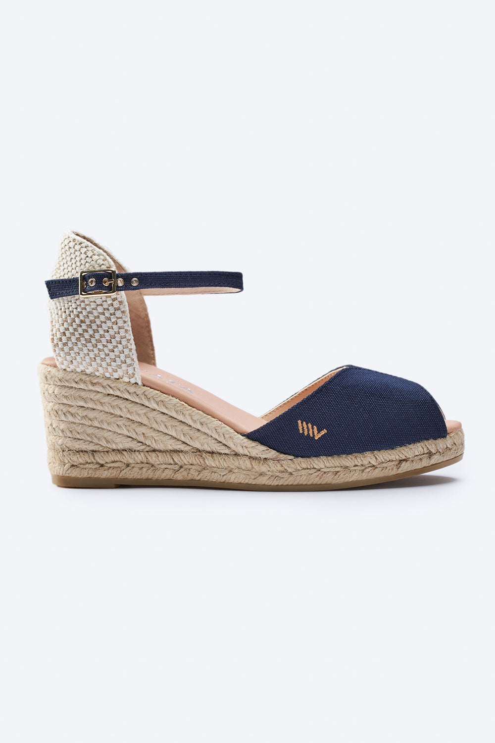 Sacova Navy Blue Canvas Ankle Strap Women Espadrille Wedge