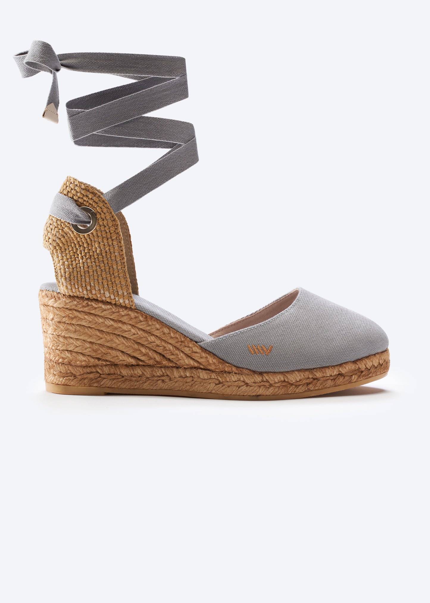 Sagaro Ash Grey Canvas Lace Up Women Espadrille Wedge