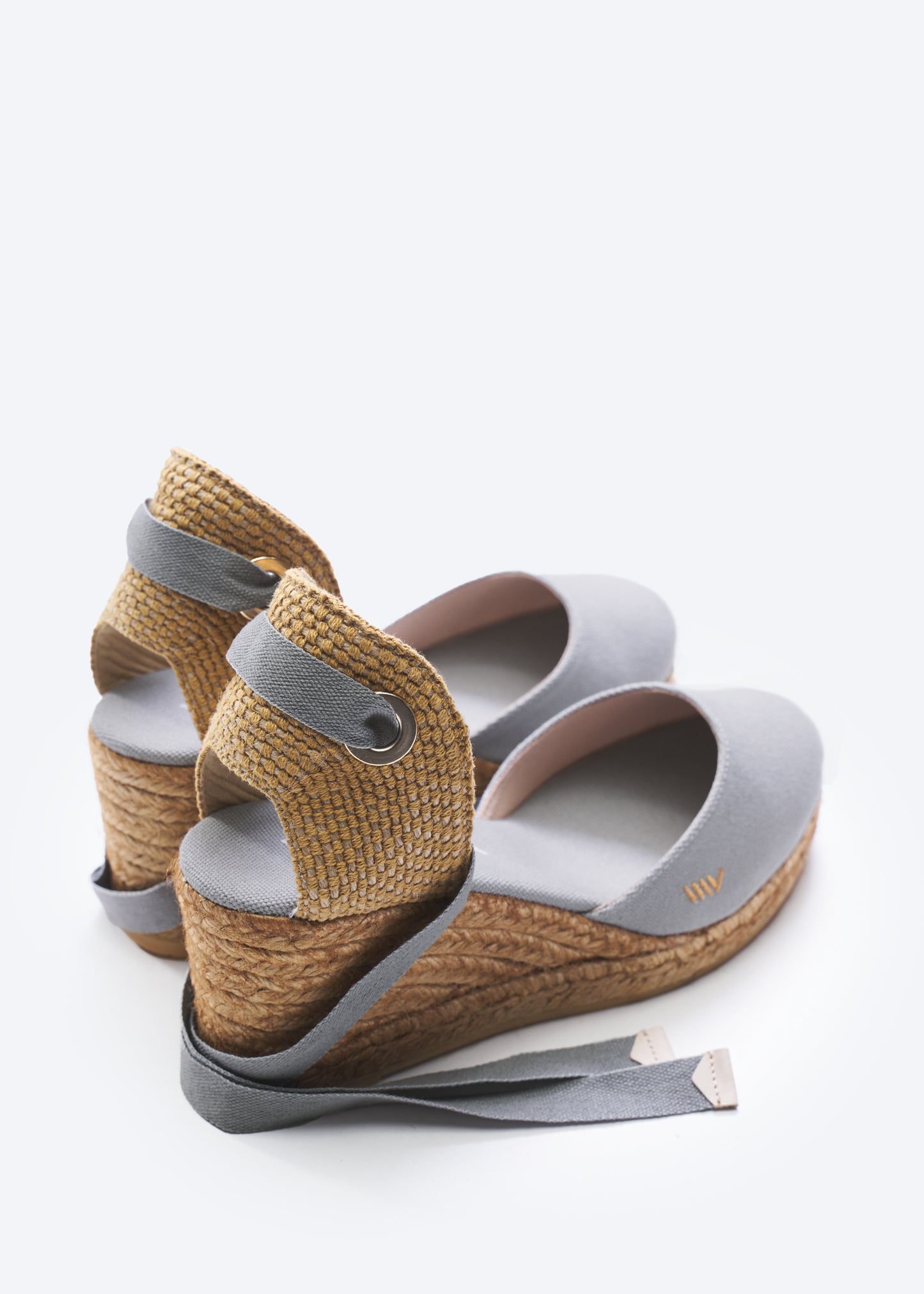 Sagaro Ash Grey Canvas Lace Up Women Espadrille Wedges Flexible Back Detail