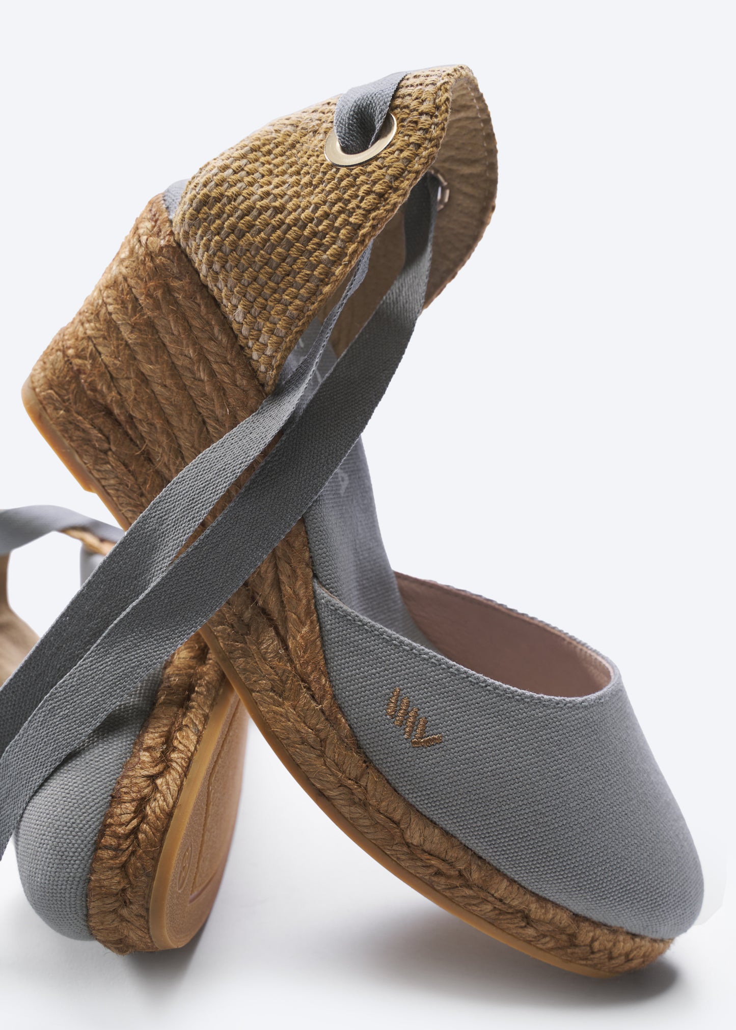 Sagaro Ash Grey Canvas Lace Up Women Espadrille Medium Heel Wedges