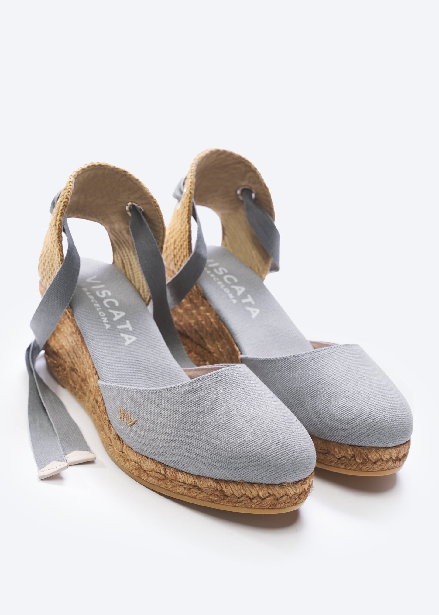 Sagaro Ash Grey Canvas Lace Up Women Espadrille Medium Wedges