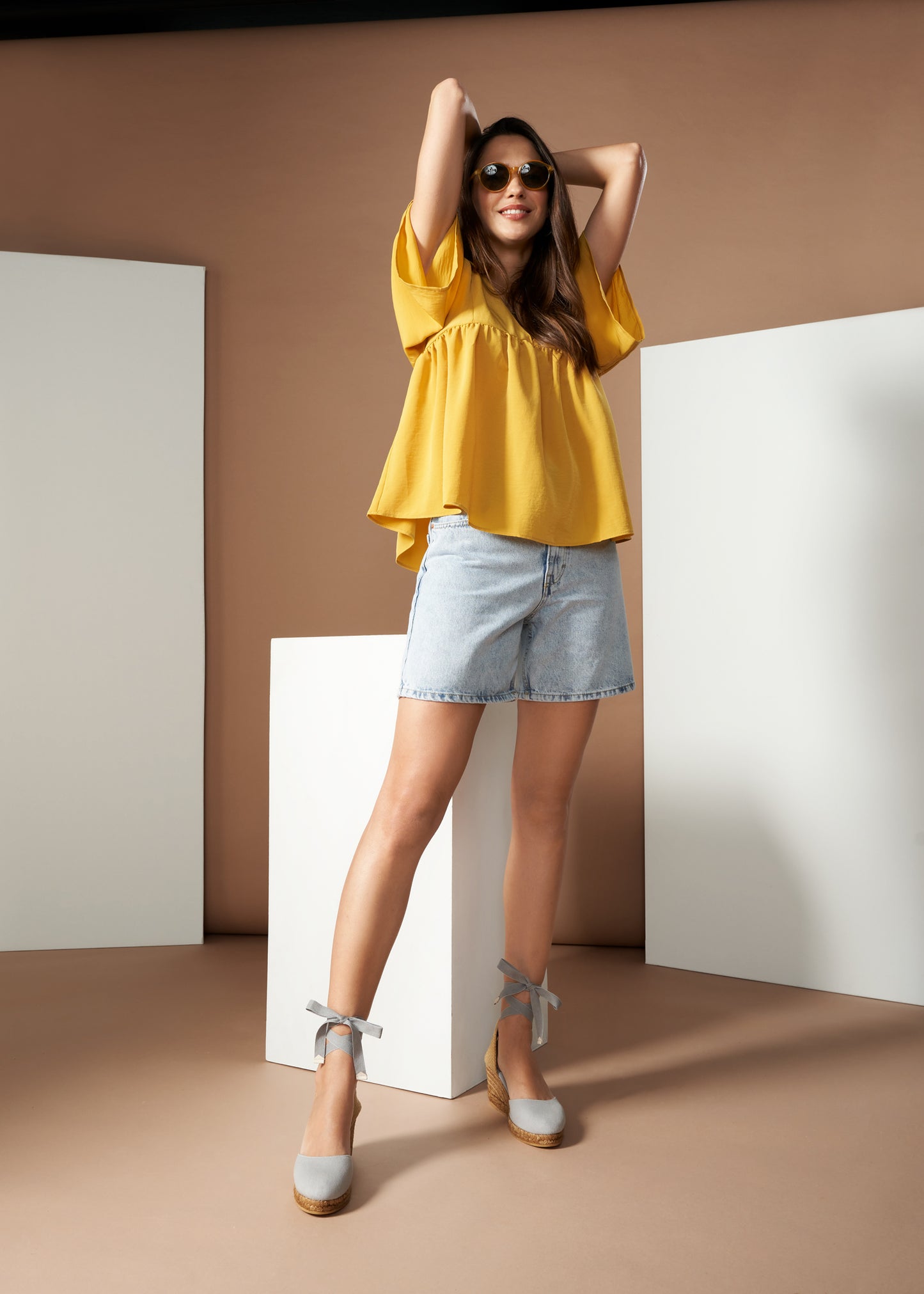 Sagaro Ash Grey Canvas Lace Up Women Espadrille Wedges Outfit