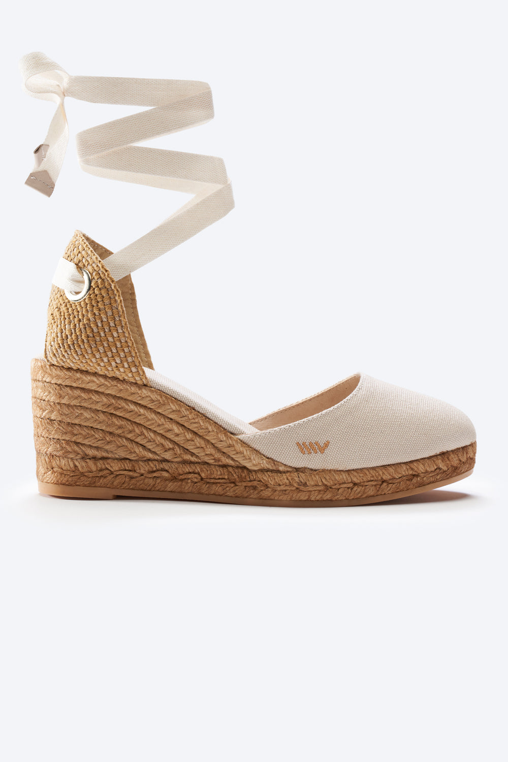 Sagaro Beige Canvas Lace Up Women Espadrille Wedge