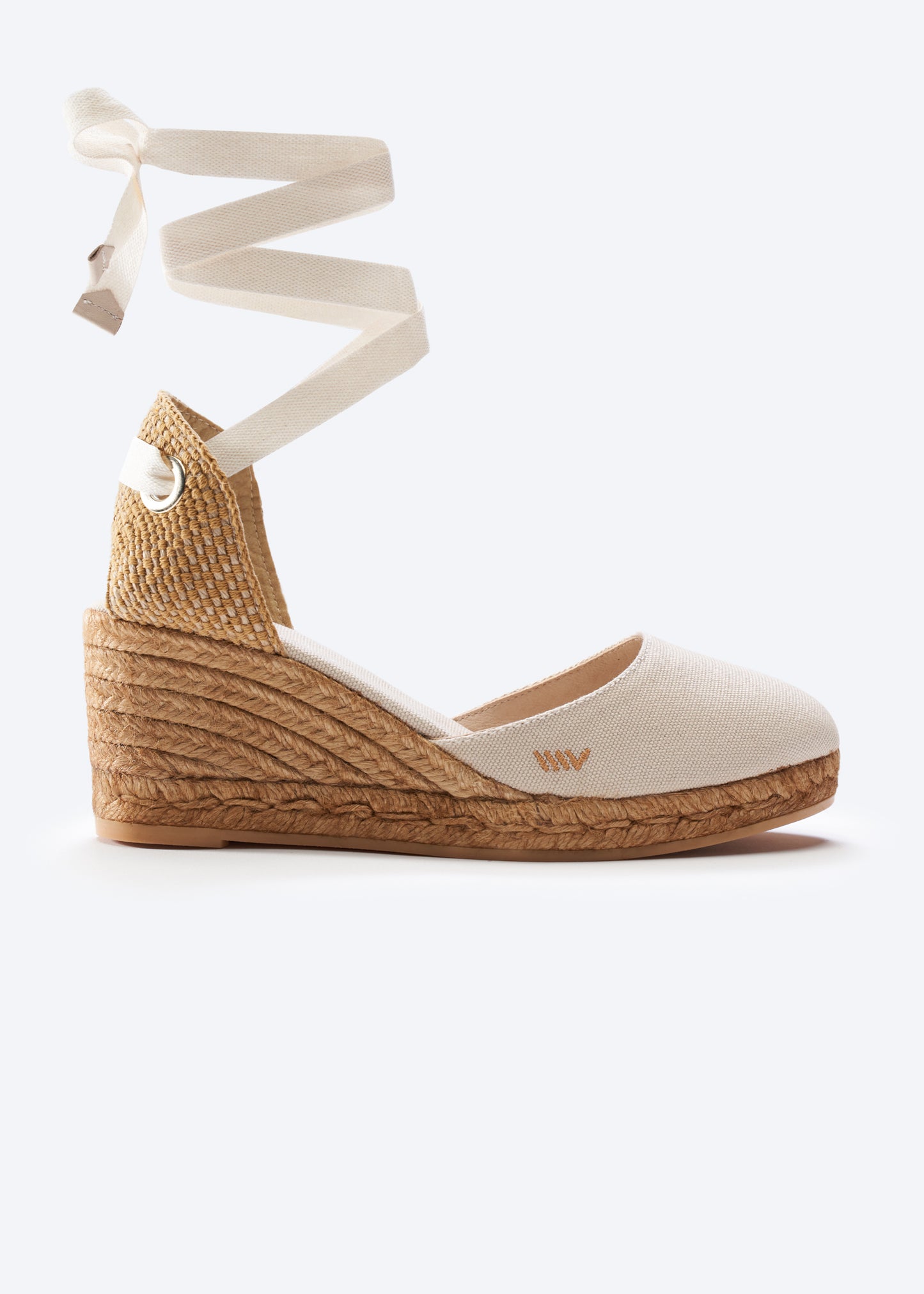 Sagaro Beige Canvas Lace Up Women Espadrille Wedge