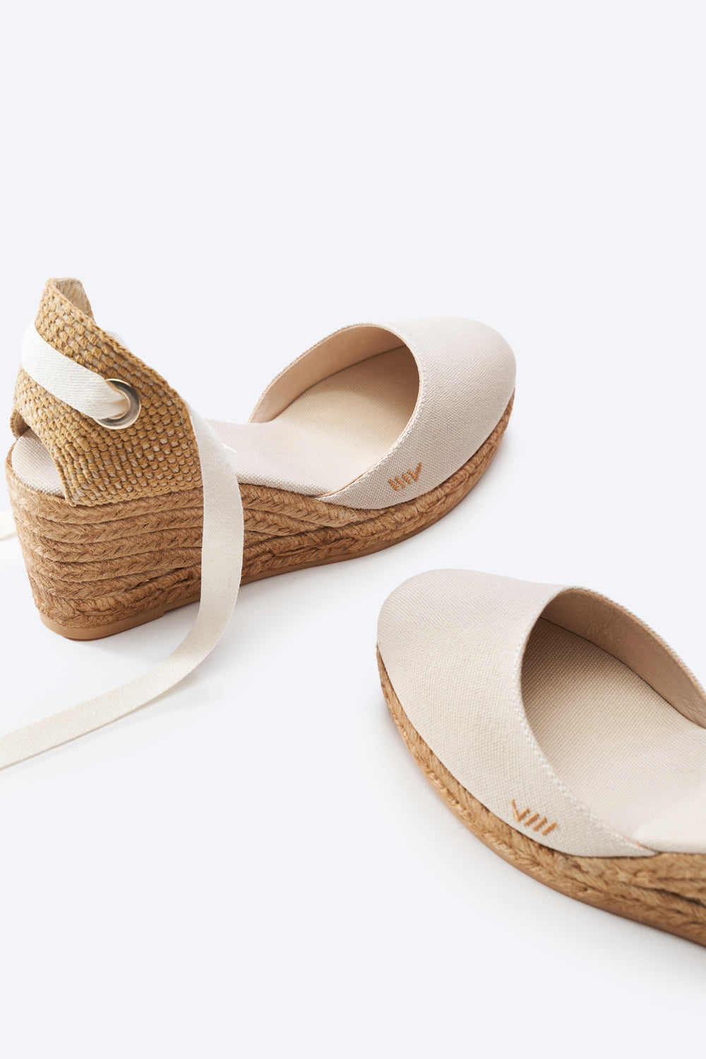 Sagaro Beige Canvas Lace Up Women Closed Toe Espadrille Wedges