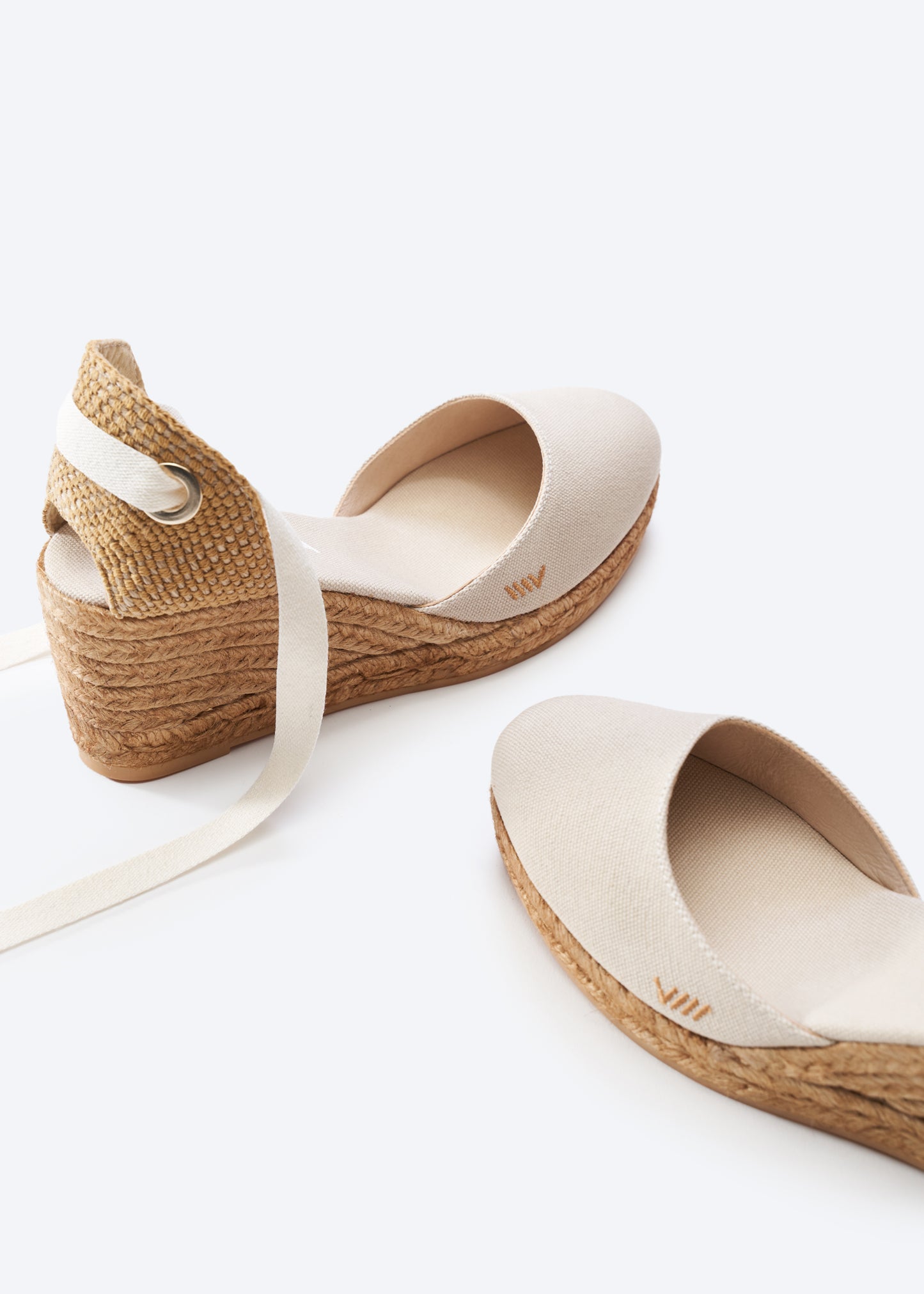 Sagaro Beige Canvas Lace Up Women Closed Toe Espadrille Wedges