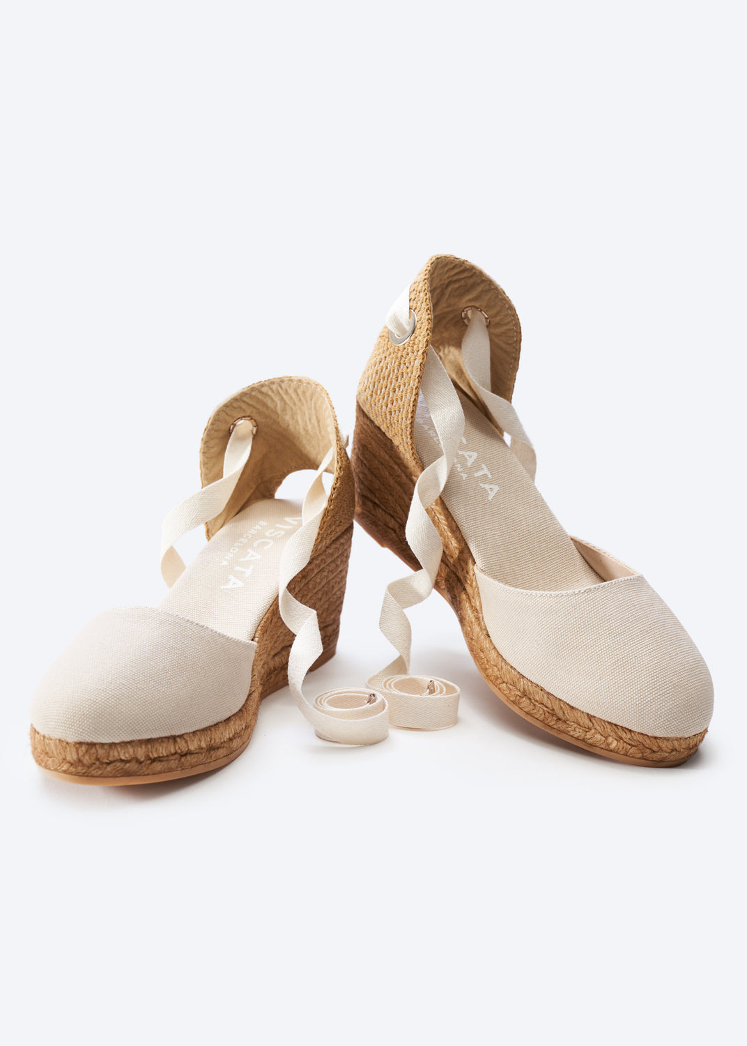 Sagaro Beige Canvas Lace Up Women Closed Toe Espadrille Medium Wedges