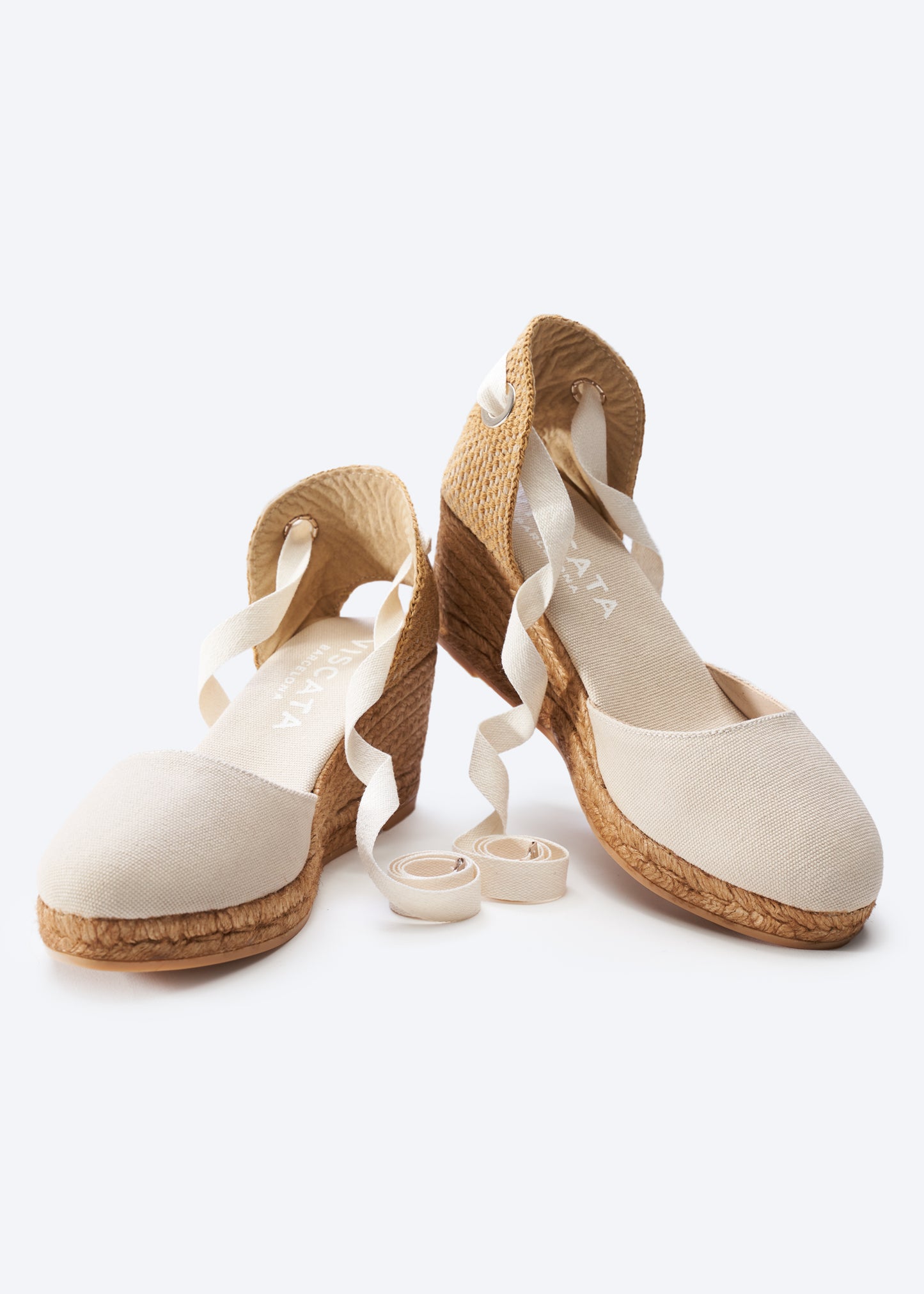 Sagaro Beige Canvas Lace Up Women Closed Toe Espadrille Medium Wedges