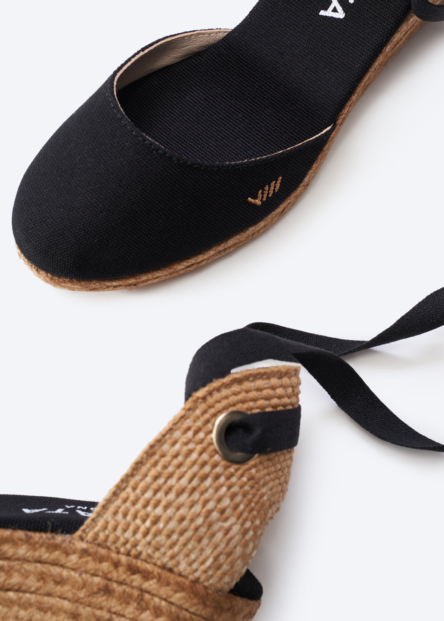 Sagaro Black Canvas Lace Up Women Closed Toe Espadrille Wedges