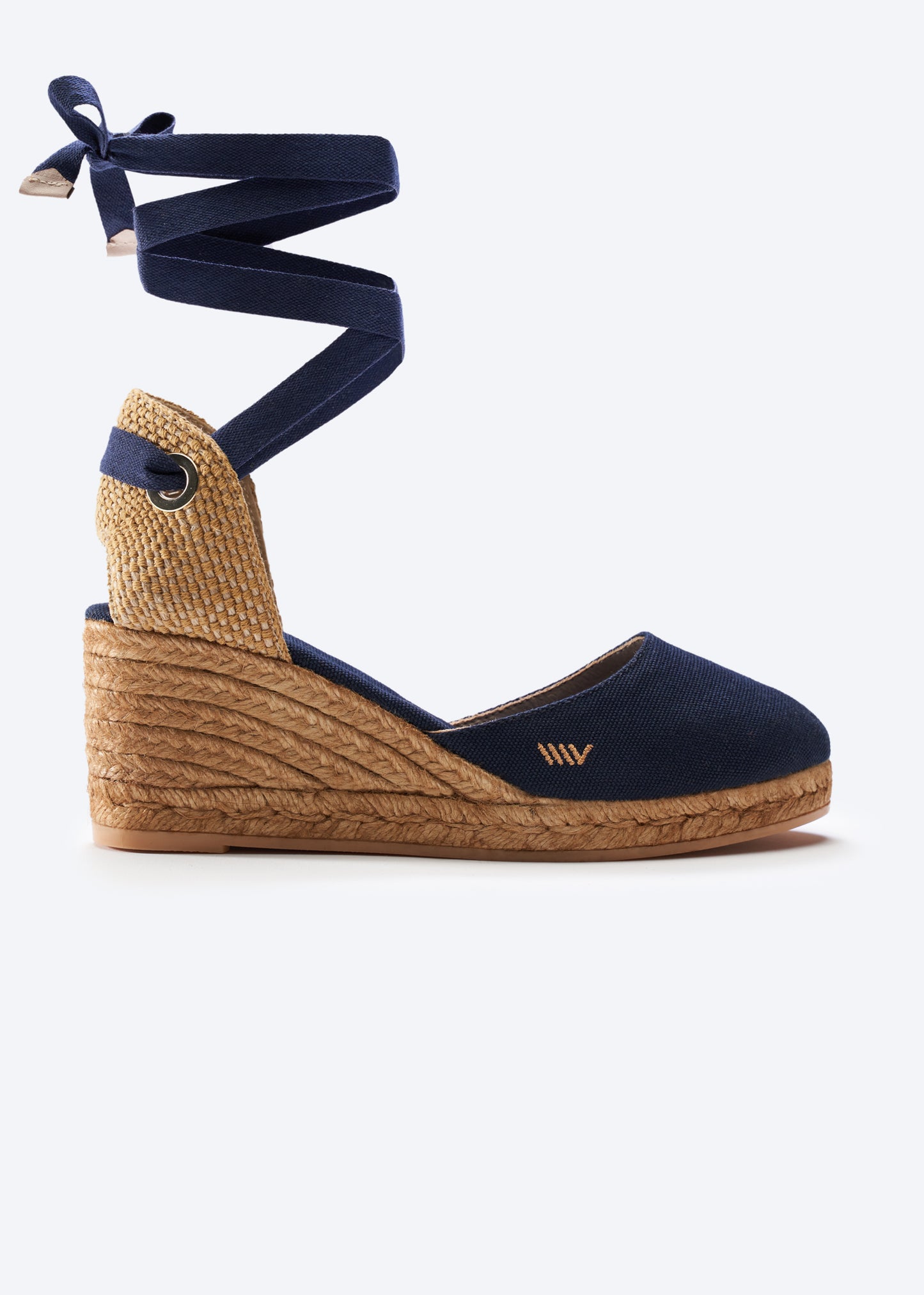 Sagaro Navy Blue Canvas Lace Up Women Espadrille Wedge