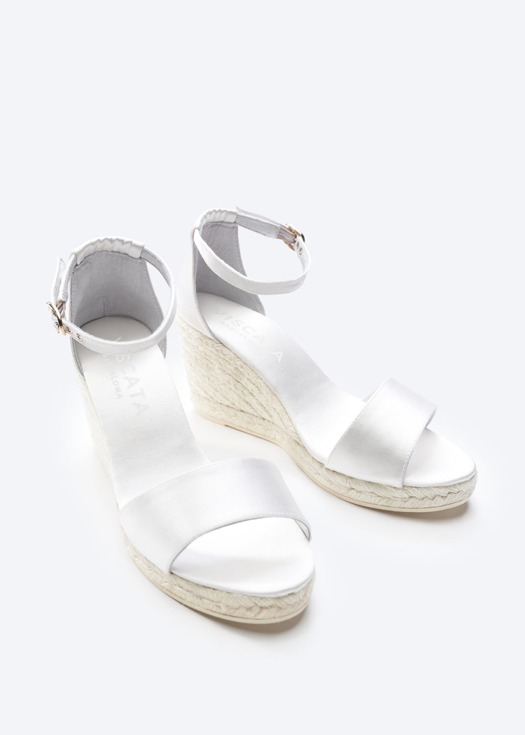 Salguer Ivory Silk Ankle Strap Women Open Toe Espadrille High Wedge