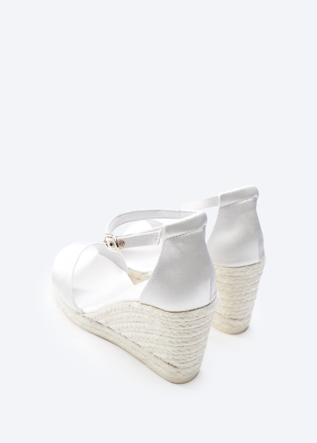 Salguer Ivory Silk Ankle Strap Women Espadrille High Wedges Stiff Back Detail