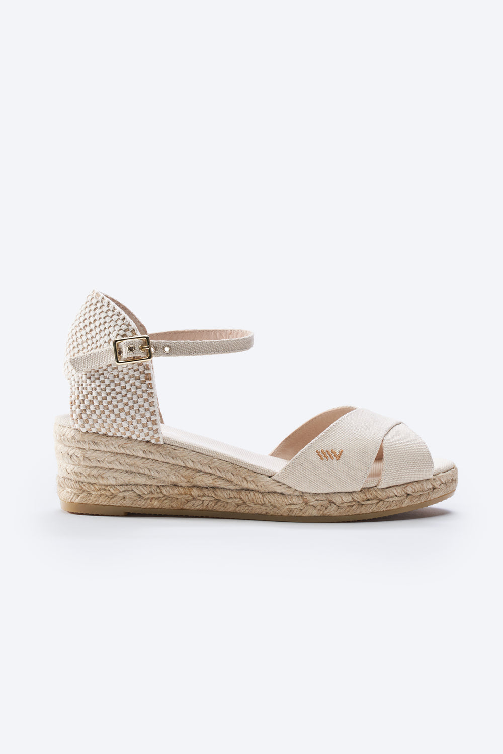Salina Beige Canvas Ankle Strap Women Espadrille Open Toe Wedges