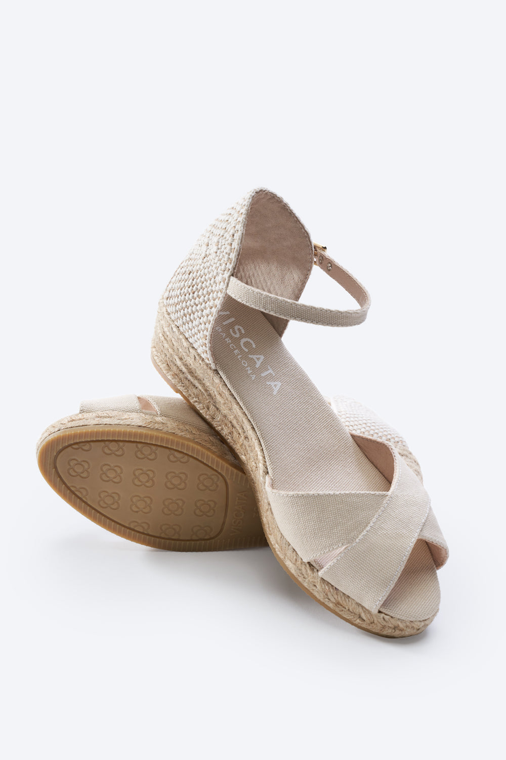 Salina Beige Canvas Ankle Strap Women Espadrille Open Toe Low Wedges