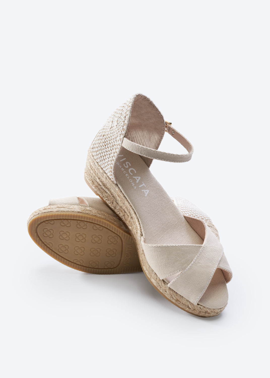Salina Beige Canvas Ankle Strap Women Espadrille Open Toe Low Wedges