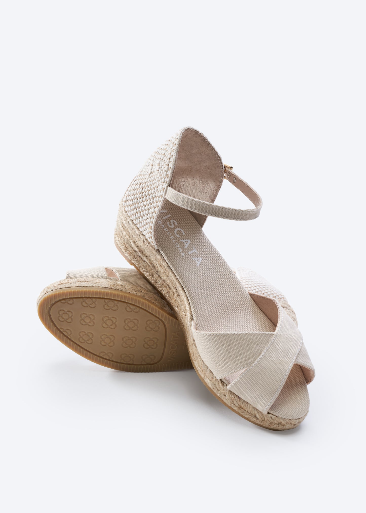 Salina Beige Canvas Ankle Strap Women Espadrille Open Toe Low Wedges