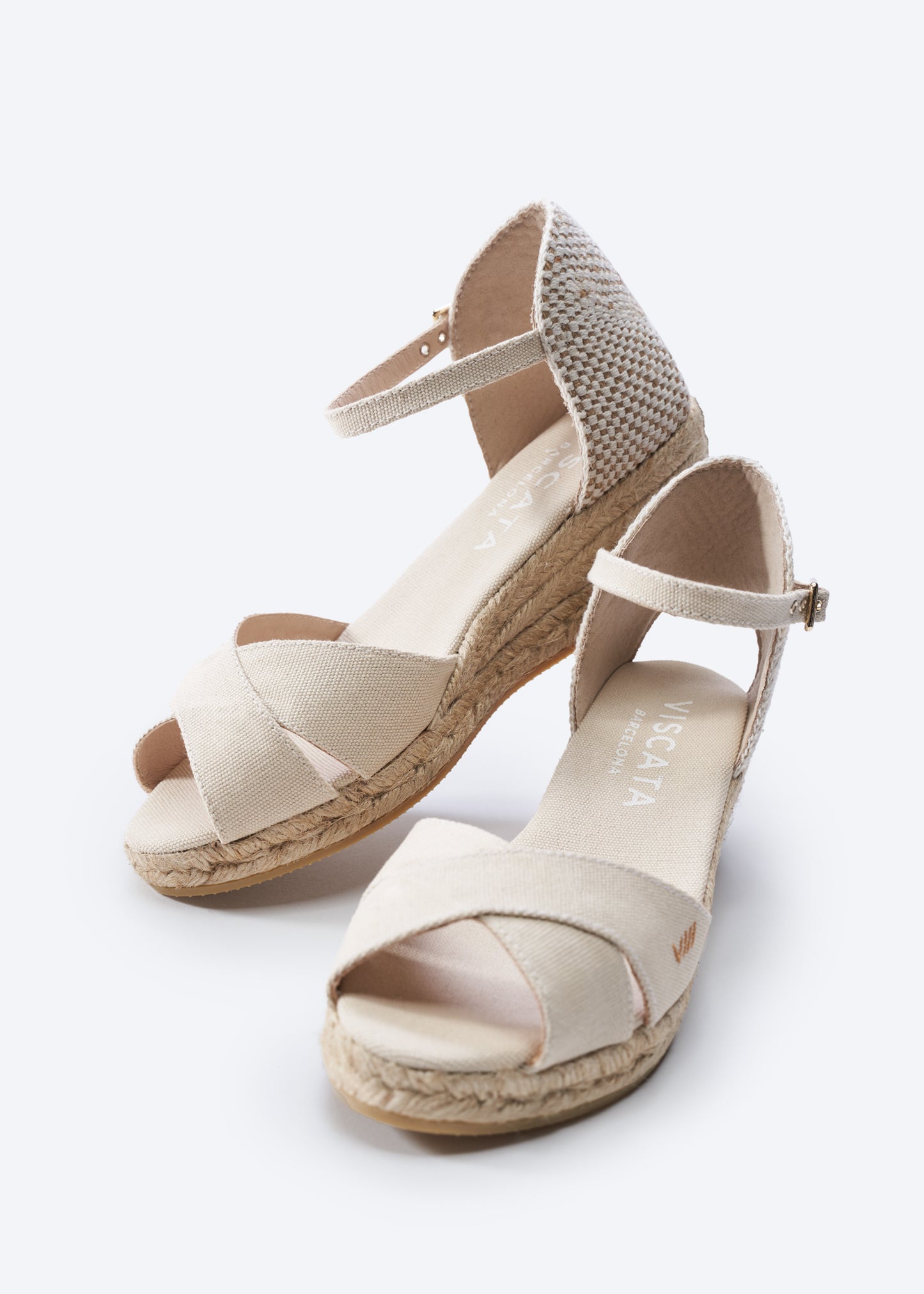 Salina Beige Canvas Ankle Strap Women Espadrille Open Toe Low Heel Wedges