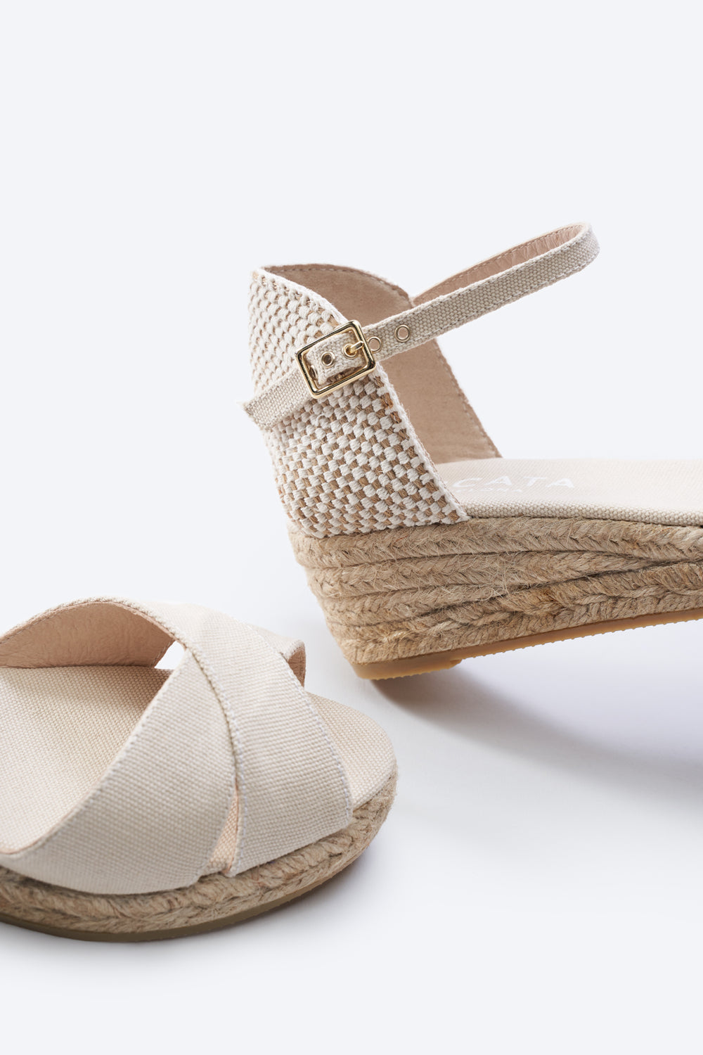 Salina Beige Canvas Women Espadrille Wedges Ankle Strap and Open Toe Detail