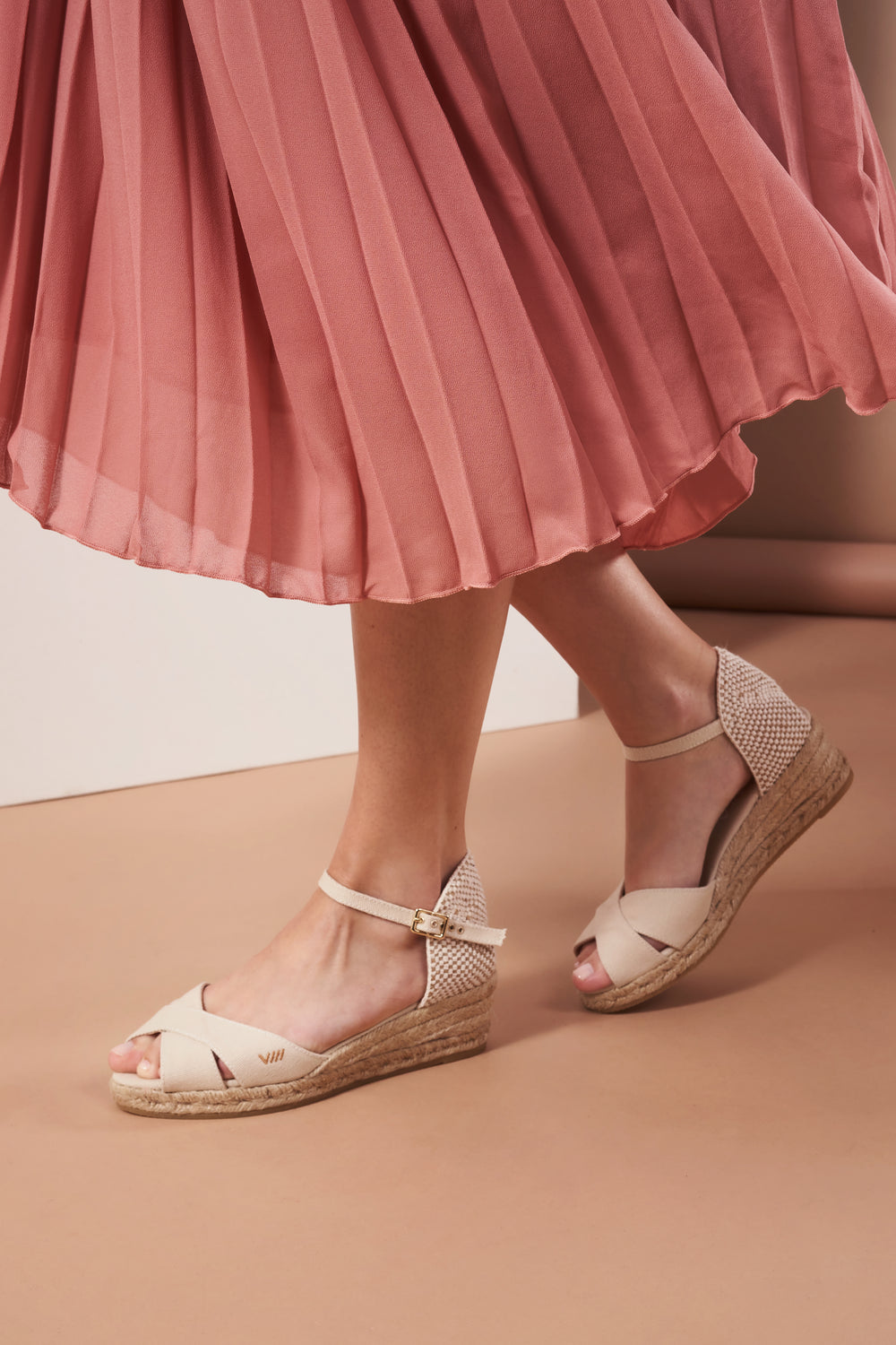 Salina Beige Canvas Ankle Strap Women Espadrille Open Toe Wedges Legs