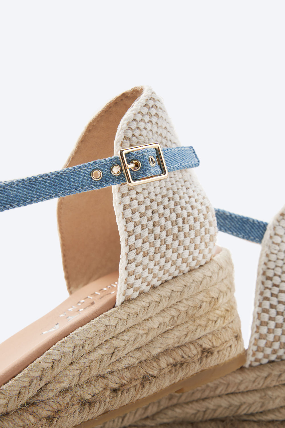 Salina Limited Edition Light Denim Canvas Ankle Strap Detail Women Espadrille Low Wedges