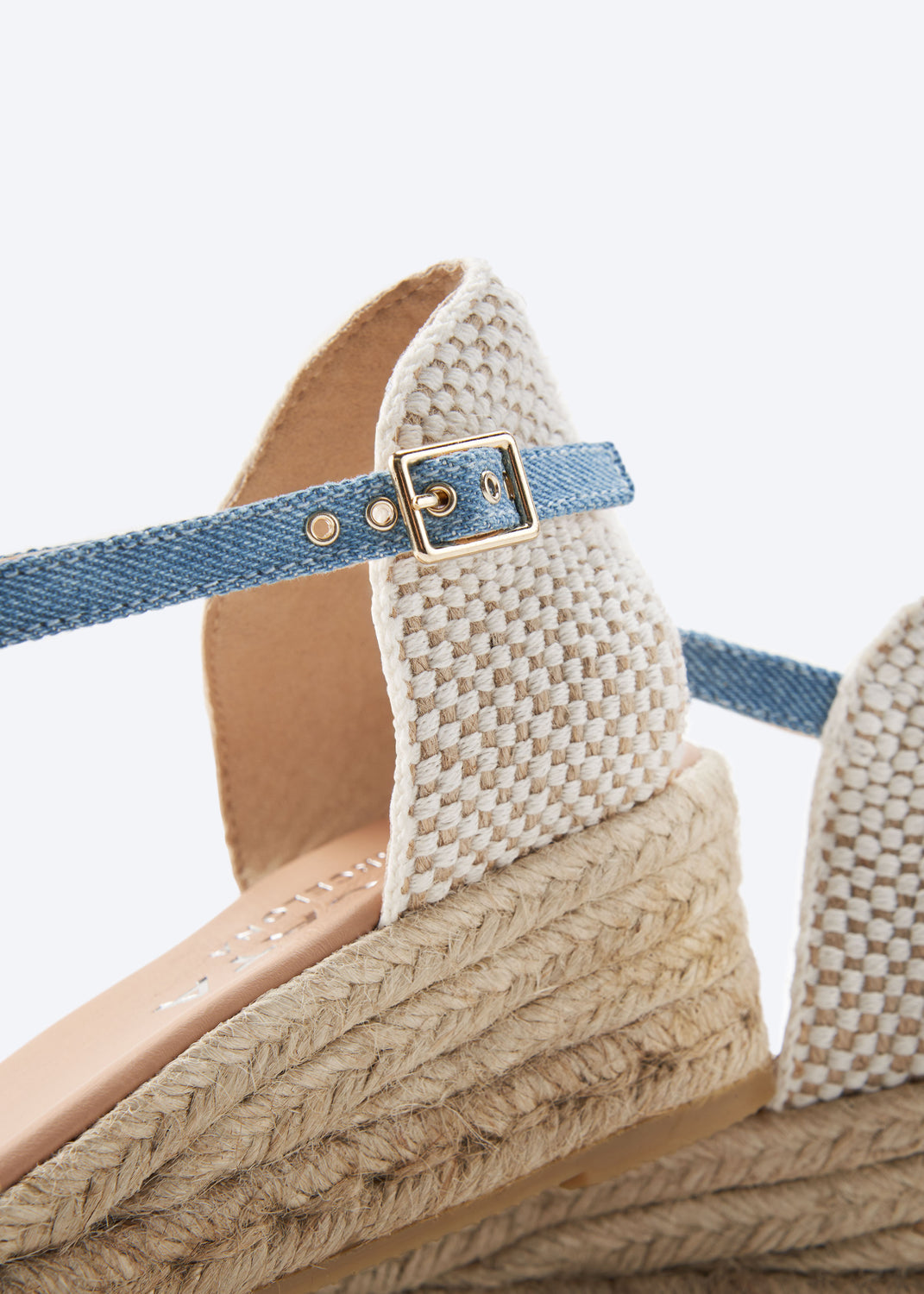 Salina Limited Edition Light Denim Canvas Ankle Strap Detail Women Espadrille Low Wedges