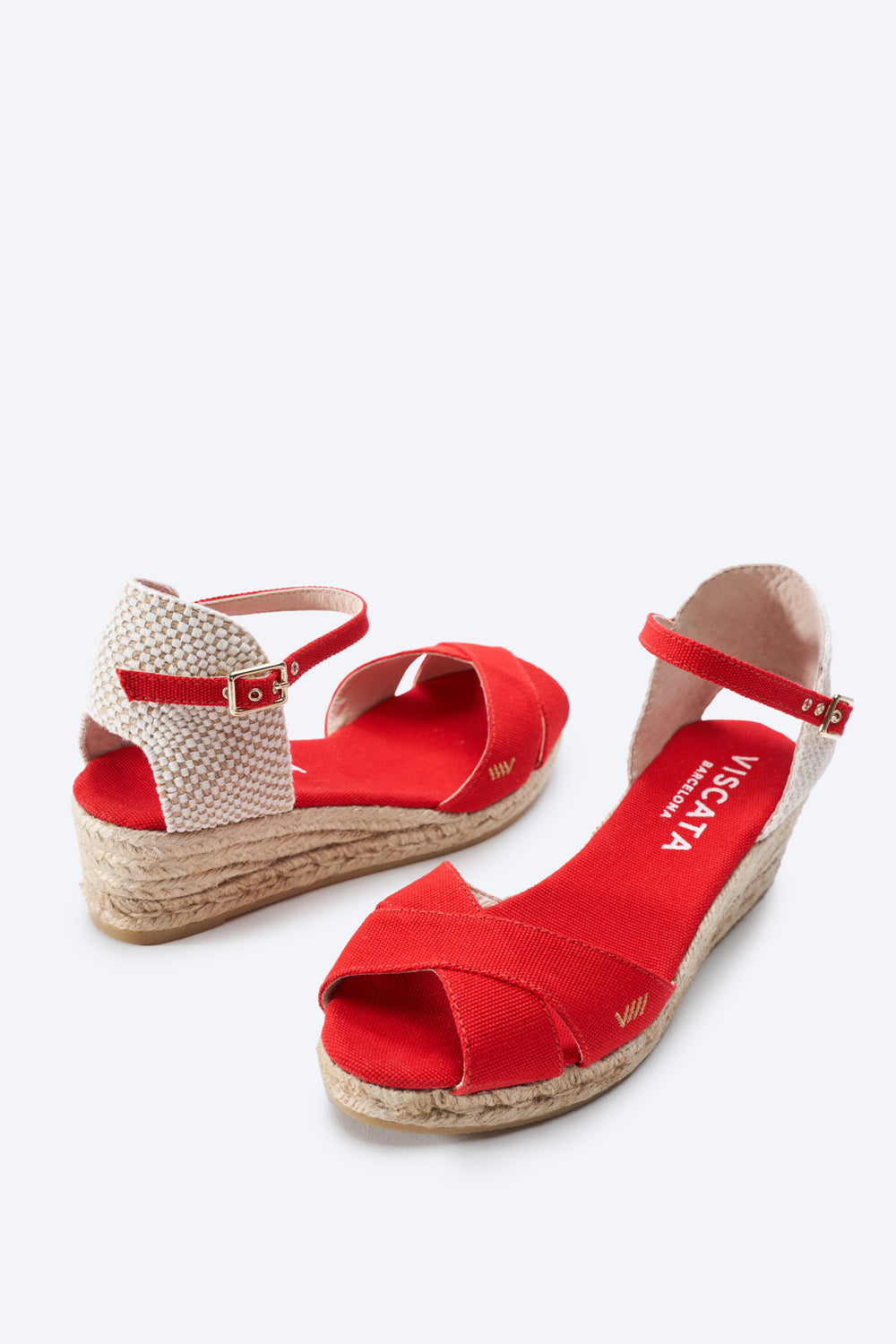 Salina Limited Edition Red Canvas Ankle Strap Women Crossed Open Toe Espadrille Wedges