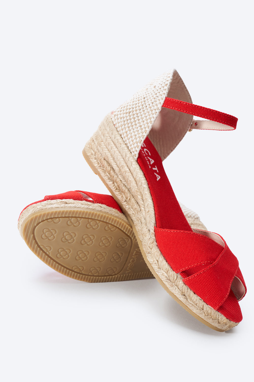 Salina Limited Edition Red Canvas Ankle Strap Women Espadrille Low Heel Wedges