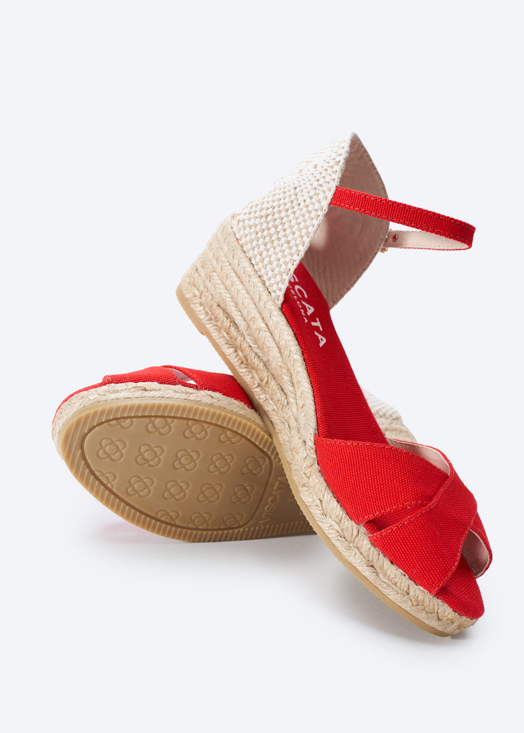 Salina Limited Edition Red Canvas Ankle Strap Women Espadrille Low Heel Wedges