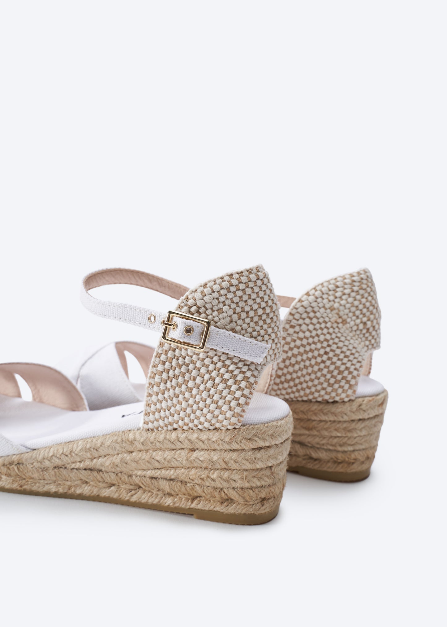 Salina Limited Edition White Canvas Ankle Strap Women Espadrille Wedges Flexible Back Detail