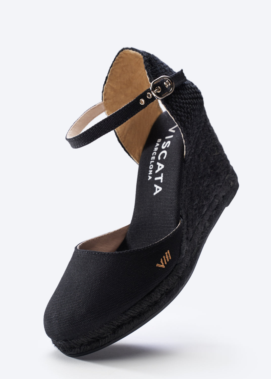 Satuna Limited Edition Black Jute Canvas Ankle Strap Women Espadrille High Wedge