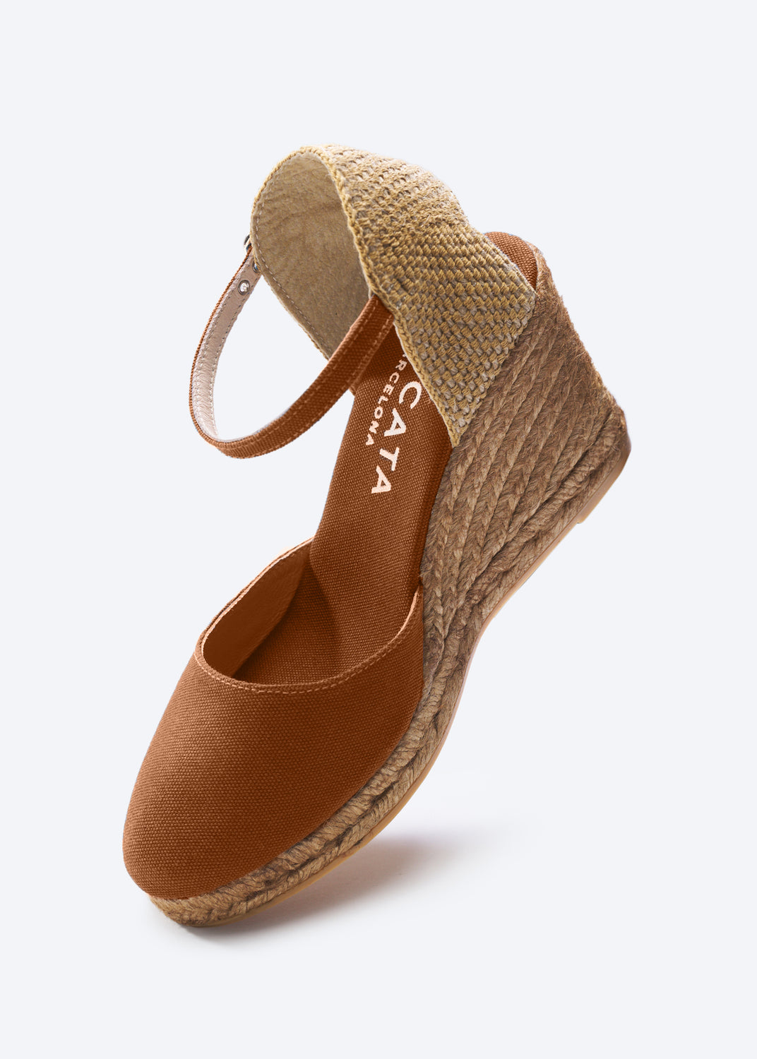Satuna Limited Edition Brown Canvas Ankle Strap Women Espadrille High Heel Wedges