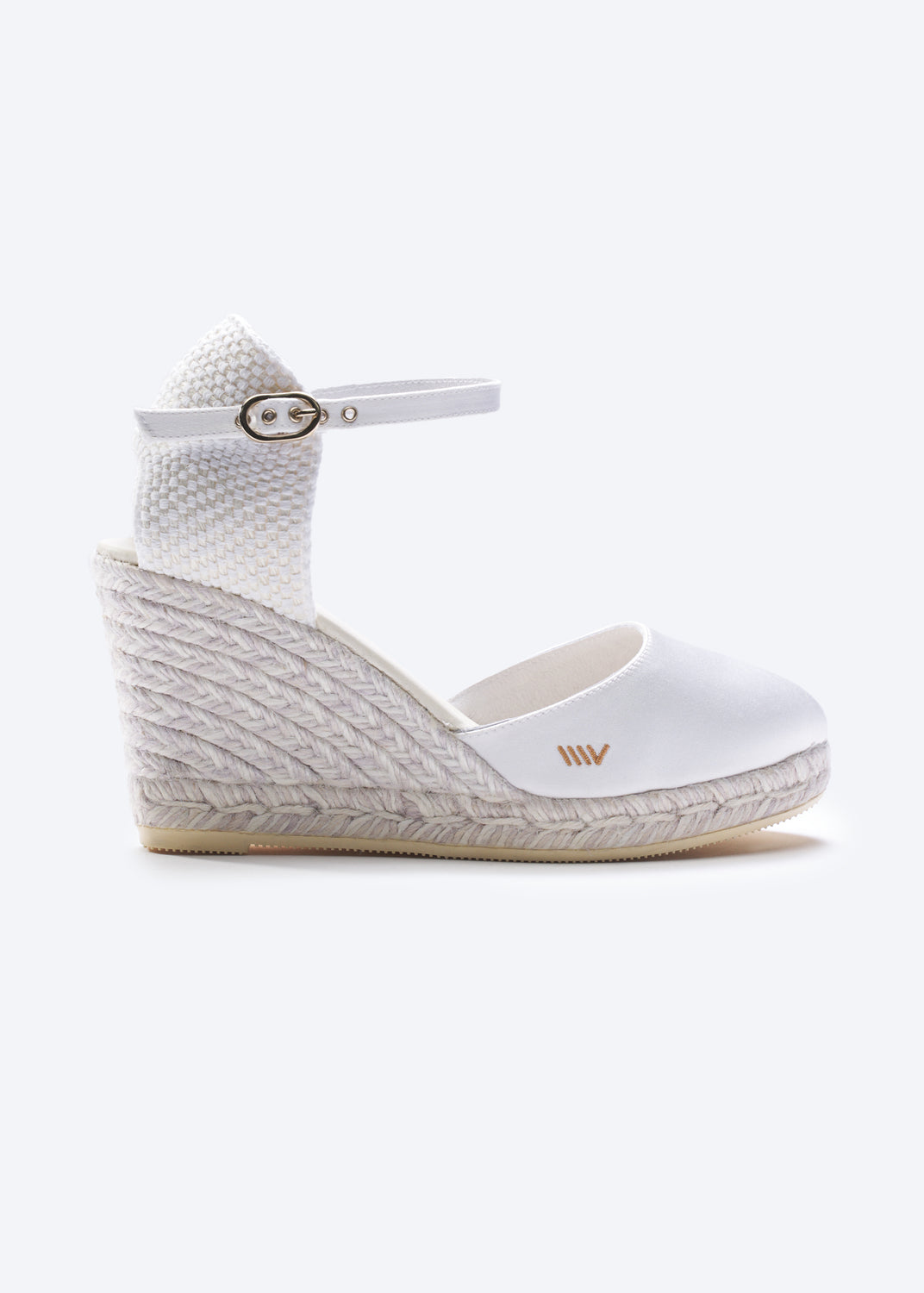 Satuna Limited Edition White Silk Ankle Strap Women Espadrille High Wedge