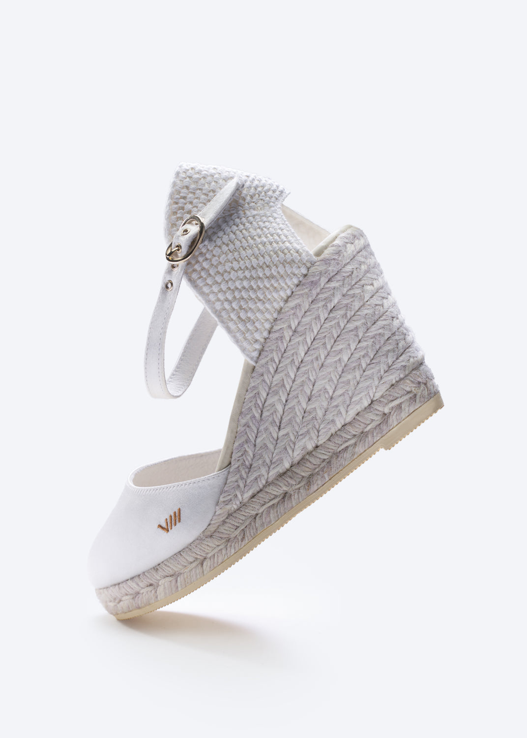 Satuna Limited Edition White Silk Ankle Strap Women Espadrille High Heel Wedge