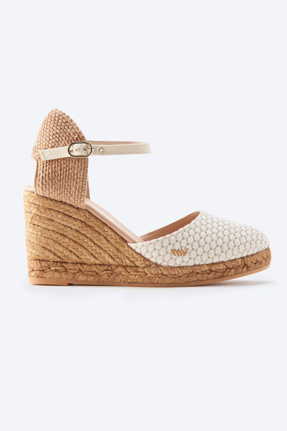 Satuna Limited Edition White Mesh Ankle Strap Women Espadrille High Wedge