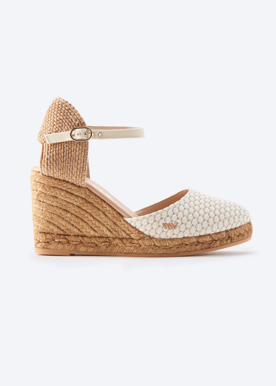 Satuna Limited Edition White Mesh Ankle Strap Women Espadrille High Wedge