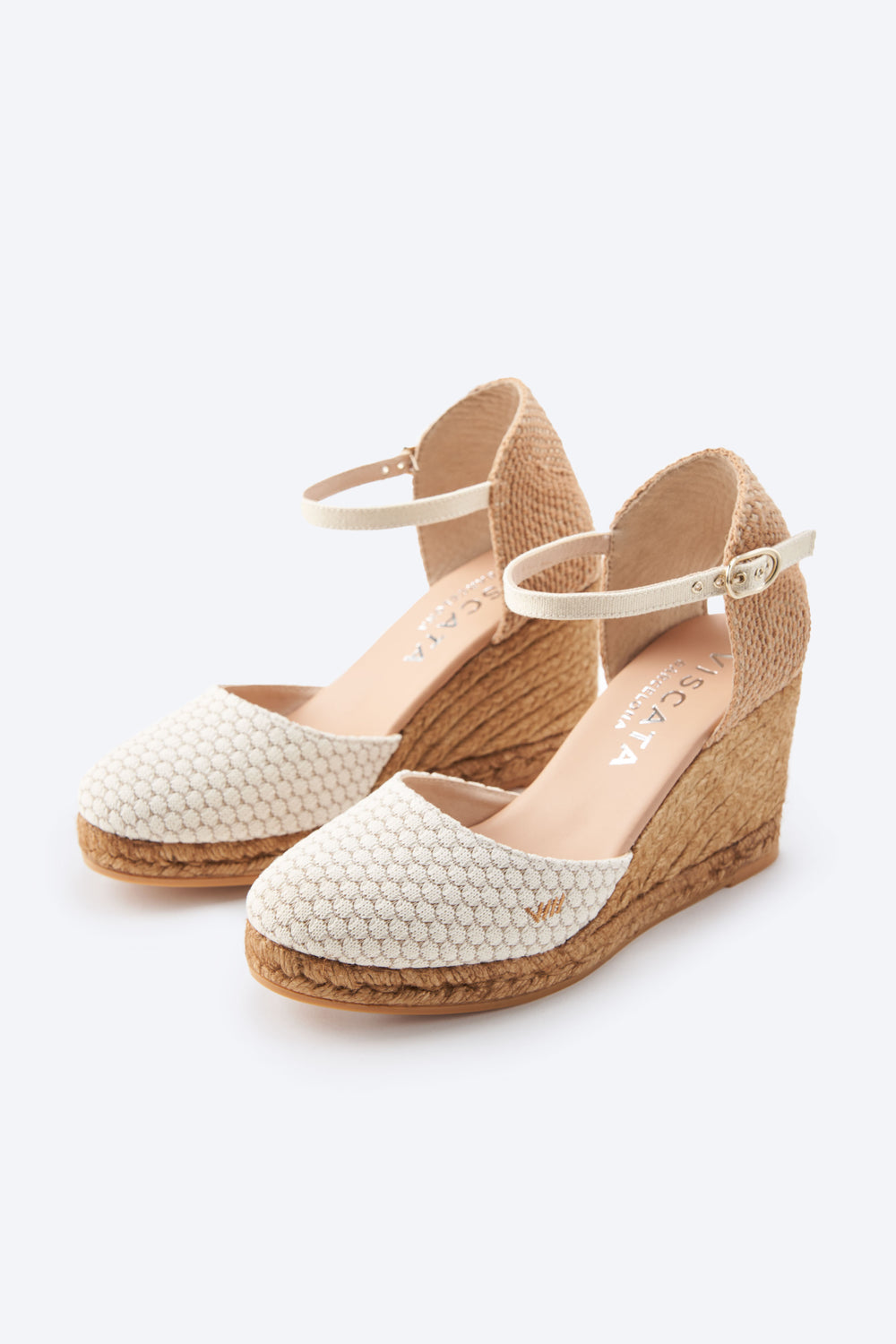 Satuna Limited Edition White Mesh Ankle Strap Women Espadrille High Heel Wedges