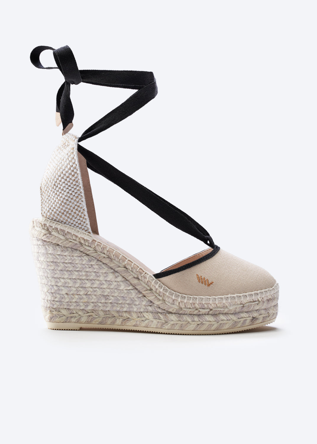 Tavallera Beige Canvas Lace Up Women Espadrille Wedge