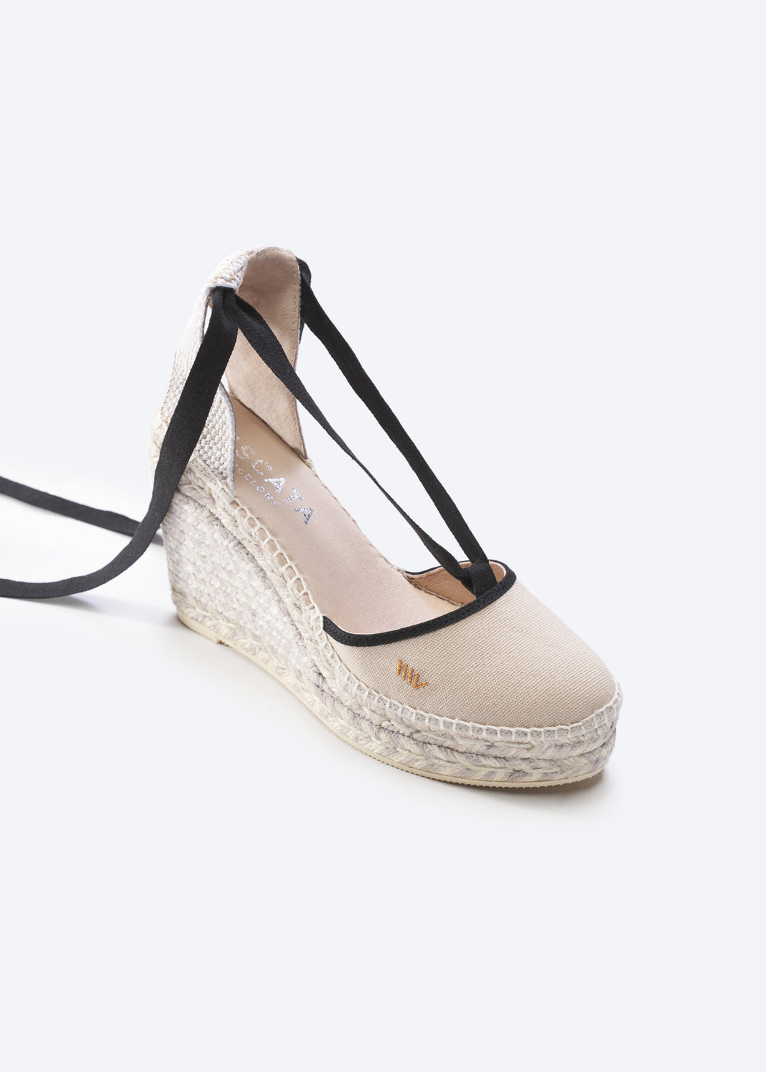 Tavallera Beige Canvas Lace Up Women Espadrille High Heel Wedge