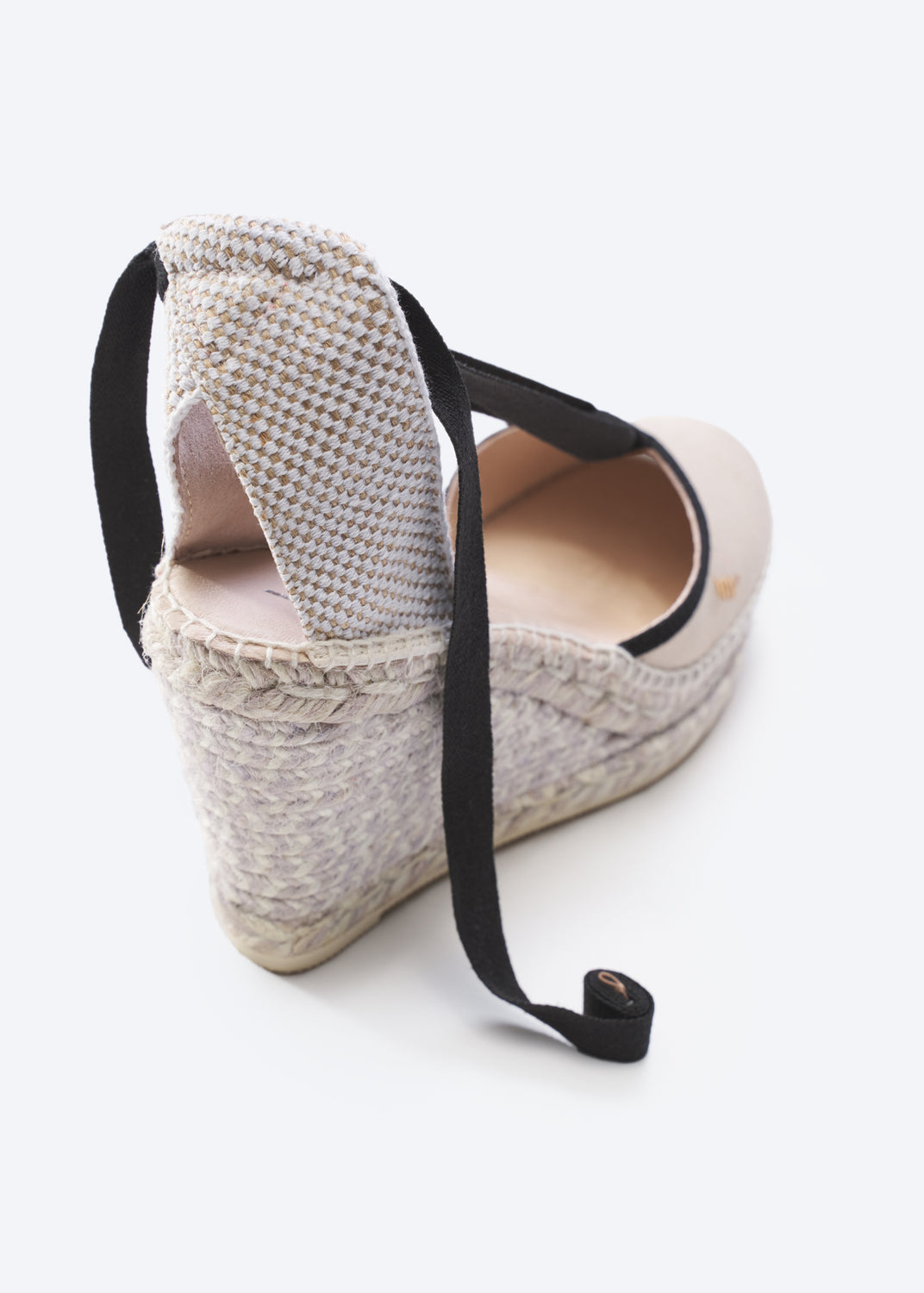 Tavallera Beige Canvas Lace Up Women Espadrille Wedge Flexible Back Detail