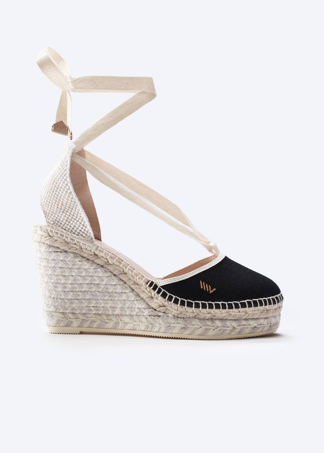 Tavallera Black Canvas Lace Up Women Espadrille Wedge