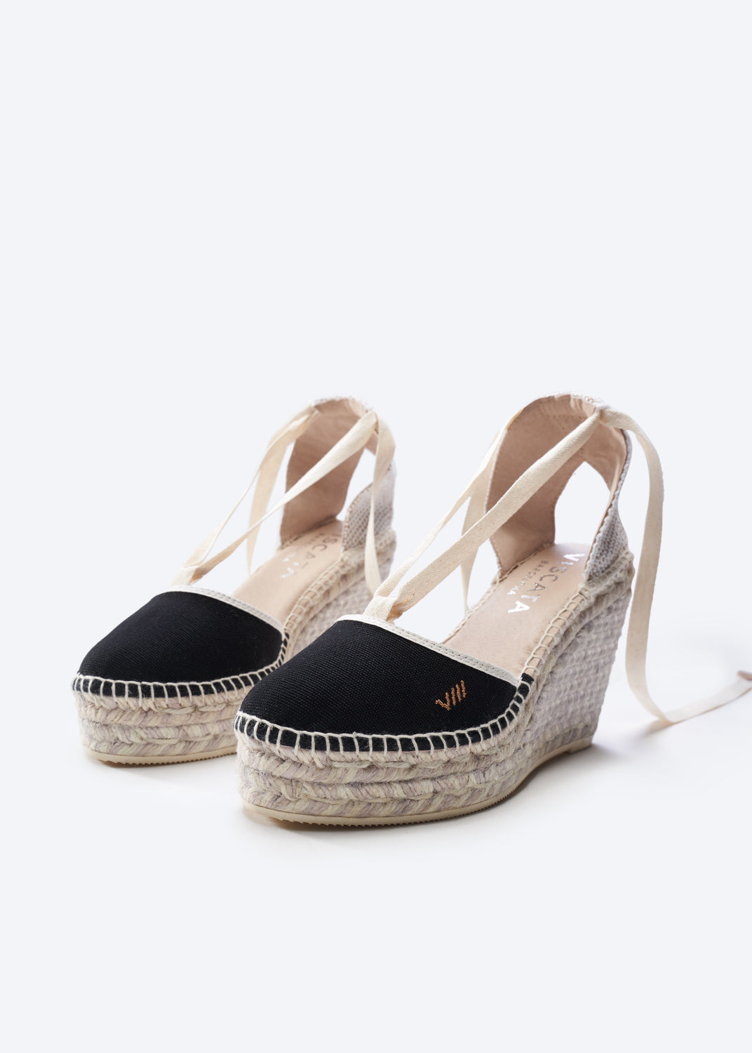 Tavallera Black Canvas Lace Up Women Espadrille High Platform Wedges