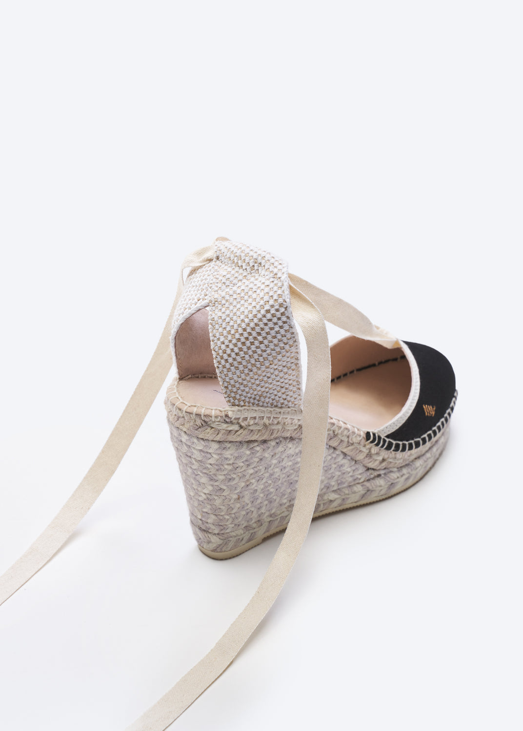 Tavallera Black Canvas Lace Up Women Espadrille Wedges Flexible Back Detail